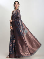 Janasya Grey Silk Blend Floral Jacquard Saree - Distacart