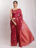 Janasya Fuchsia Silk Blend Floral Jacquard Saree - Distacart