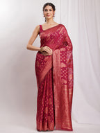Janasya Fuchsia Silk Blend Floral Jacquard Saree - Distacart