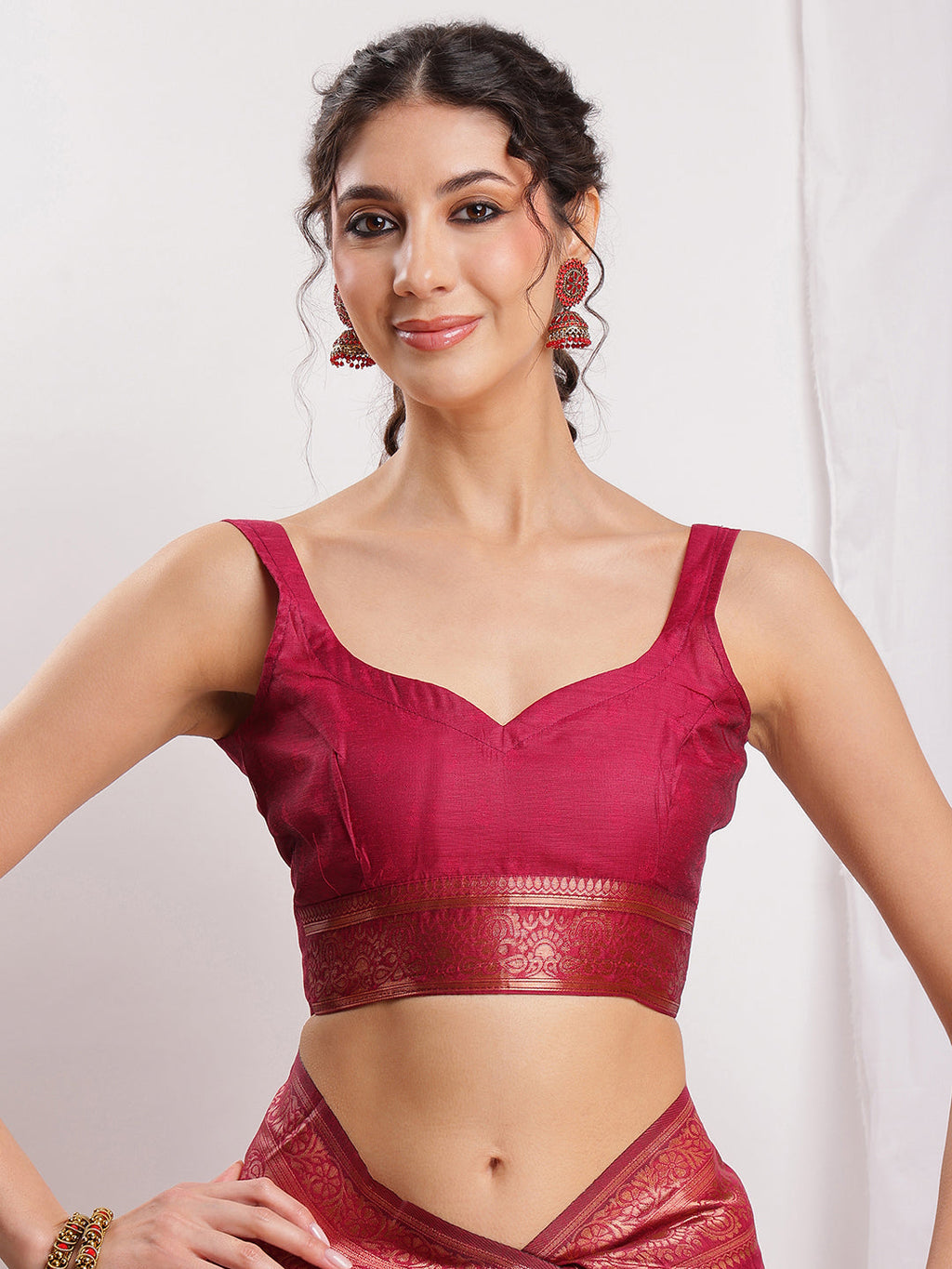Janasya Fuchsia Silk Blend Floral Jacquard Saree - Distacart