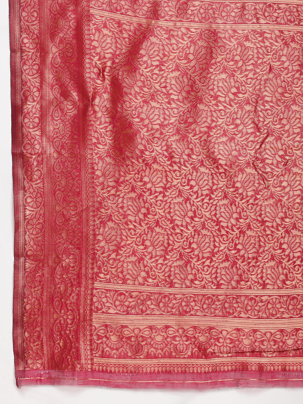 Janasya Fuchsia Silk Blend Floral Jacquard Saree - Distacart
