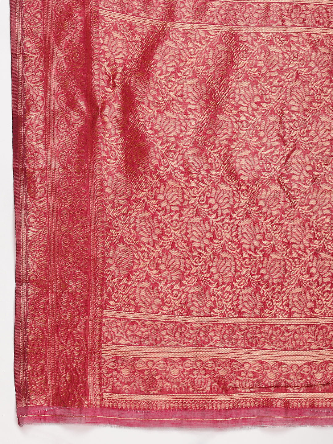 Janasya Fuchsia Silk Blend Floral Jacquard Saree - Distacart