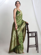 Janasya Green Silk Blend Geometric Jacquard Saree - Distacart