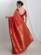Janasya Red Silk Blend Geometric Jacquard Saree - Distacart