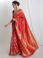 Janasya Red Silk Blend Geometric Jacquard Saree - Distacart