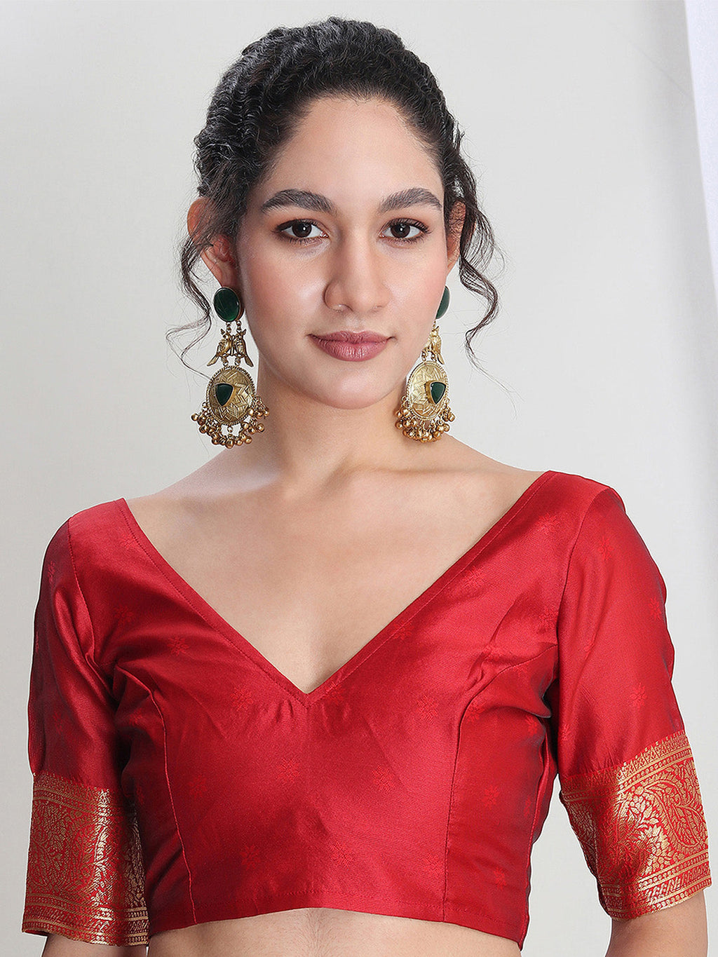 Janasya Red Silk Blend Geometric Jacquard Saree - Distacart
