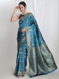 Janasya Teal Blue Silk Blend Geometric Jacquard Saree - Distacart