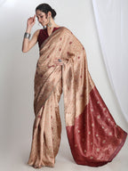 Janasya Beige Silk Blend Floral Jacquard Saree - Distacart