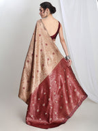 Janasya Beige Silk Blend Floral Jacquard Saree - Distacart
