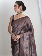 Janasya Grey Silk Blend Floral Jacquard Saree - Distacart
