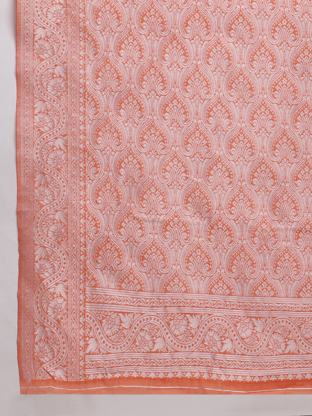 Janasya Peach Silk Blend Floral Jacquard Saree - Distacart