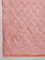 Janasya Peach Silk Blend Floral Jacquard Saree - Distacart
