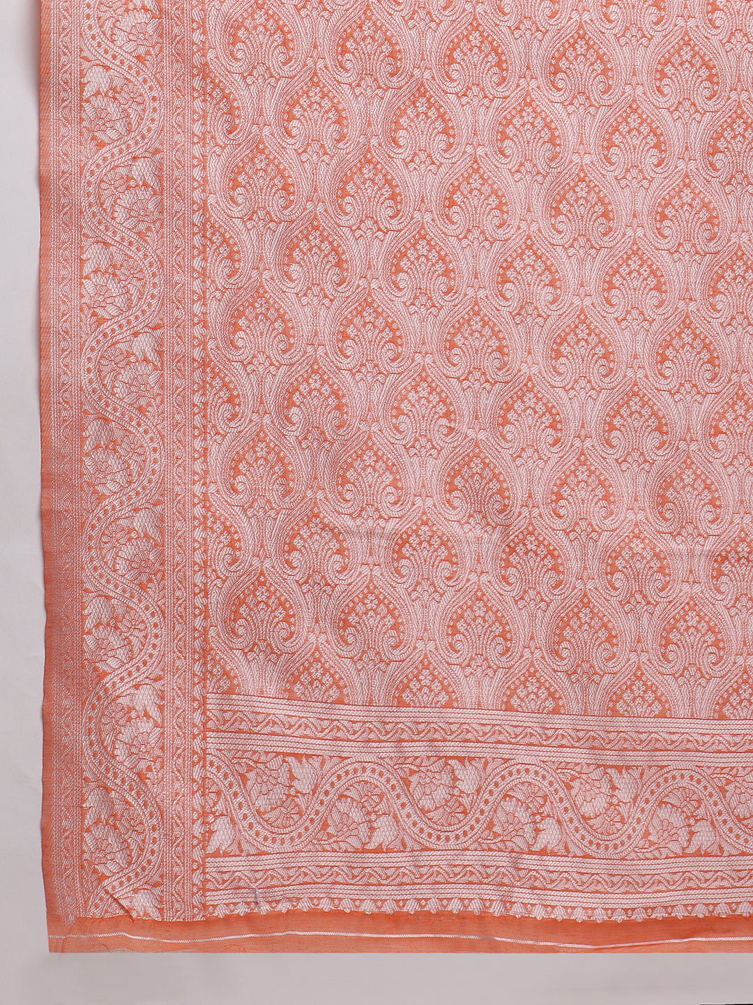 Janasya Peach Silk Blend Floral Jacquard Saree - Distacart