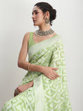 Janasya Light Green Silk Blend Floral Jacquard Saree - Distacart