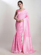 Janasya Pink Silk Blend Floral Jacquard Saree - Distacart