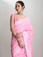 Janasya Pink Silk Blend Floral Jacquard Saree - Distacart