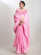 Janasya Pink Silk Blend Floral Jacquard Saree - Distacart