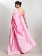 Janasya Pink Silk Blend Floral Jacquard Saree - Distacart