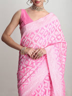 Janasya Pink Silk Blend Floral Jacquard Saree - Distacart