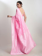 Janasya Pink Silk Blend Floral Jacquard Saree - Distacart