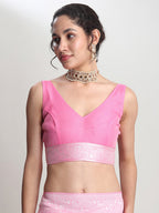Janasya Pink Silk Blend Floral Jacquard Saree - Distacart