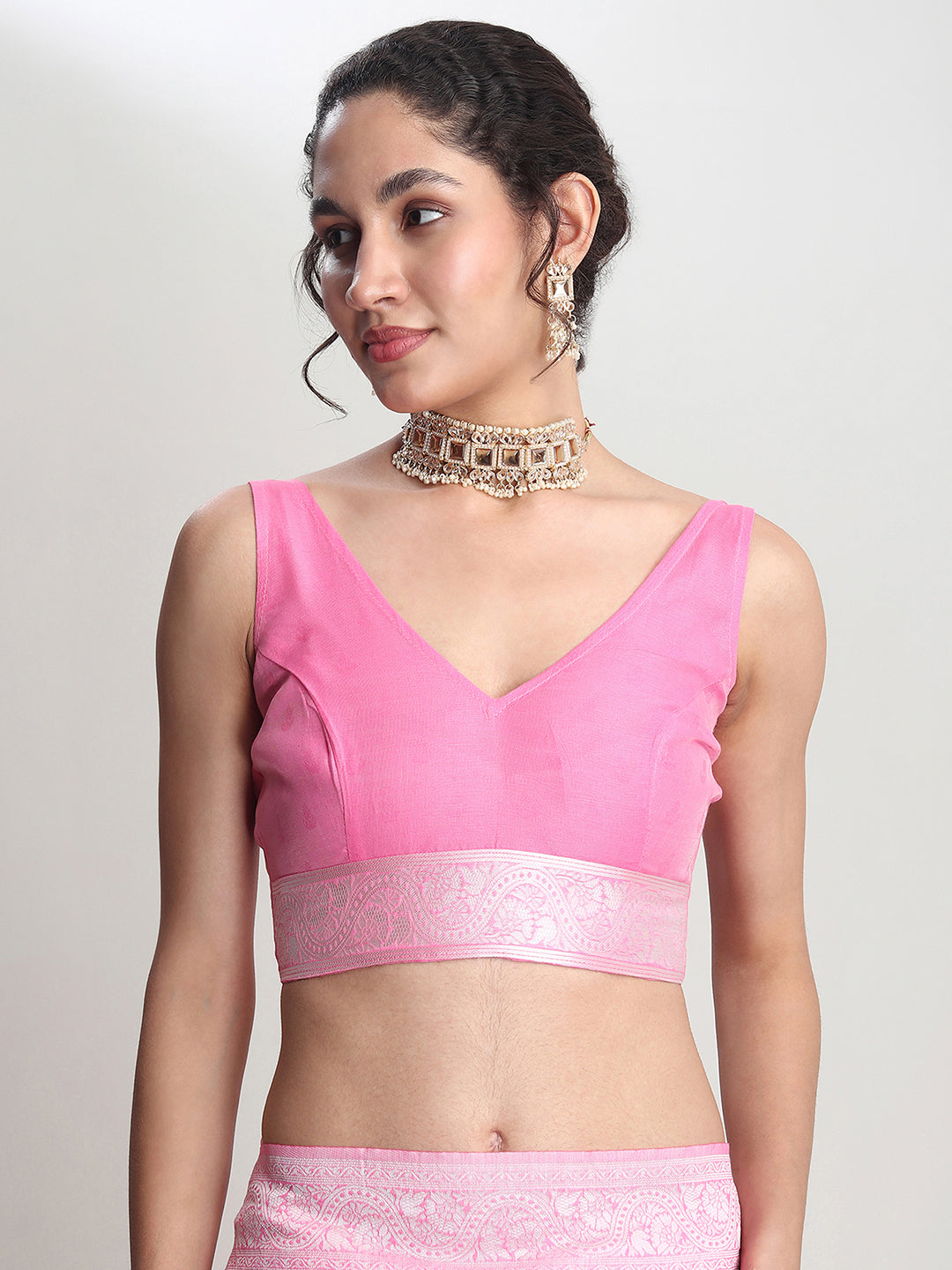 Janasya Pink Silk Blend Floral Jacquard Saree - Distacart
