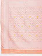 Janasya Peach Silk Blend Floral Jacquard Saree - Distacart