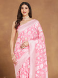 Janasya Light Pink Silk Blend Floral Jacquard Saree - Distacart