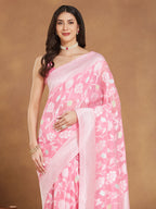 Janasya Light Pink Silk Blend Floral Jacquard Saree - Distacart