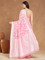 Janasya Light Pink Silk Blend Floral Jacquard Saree - Distacart