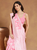 Janasya Light Pink Silk Blend Floral Jacquard Saree - Distacart