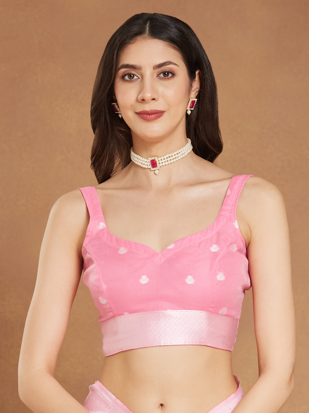Janasya Light Pink Silk Blend Floral Jacquard Saree - Distacart