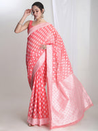 Janasya Coral Silk Blend Floral Jacquard Saree - Distacart