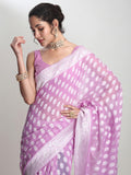 Janasya Lavender Silk Blend Floral Jacquard Saree - Distacart