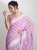 Janasya Lavender Silk Blend Floral Jacquard Saree - Distacart