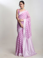 Janasya Lavender Silk Blend Floral Jacquard Saree - Distacart