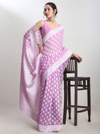 Janasya Lavender Silk Blend Floral Jacquard Saree - Distacart