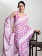 Janasya Lavender Silk Blend Floral Jacquard Saree - Distacart