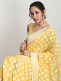 Janasya Yellow Silk Blend Floral Jacquard Saree - Distacart