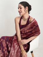 Janasya Purple Silk Blend Floral Jacquard Saree - Distacart