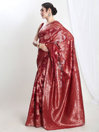 Janasya Red Silk Blend Floral Jacquard Saree - Distacart