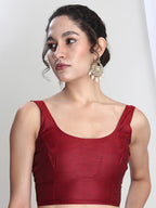 Janasya Red Silk Blend Floral Jacquard Saree - Distacart