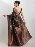 Janasya Dark Green Silk Blend Floral Jacquard Saree - Distacart