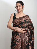 Janasya Dark Green Silk Blend Floral Jacquard Saree - Distacart