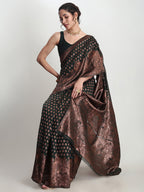 Janasya Dark Green Silk Blend Floral Jacquard Saree - Distacart