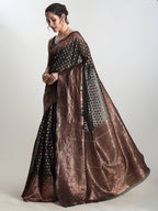 Janasya Dark Green Silk Blend Floral Jacquard Saree - Distacart