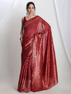 Janasya Red Silk Blend Floral Jacquard Saree - Distacart