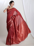 Janasya Red Silk Blend Floral Jacquard Saree - Distacart
