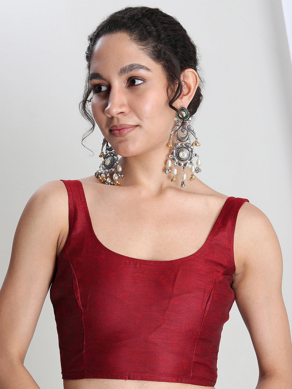 Janasya Red Silk Blend Floral Jacquard Saree - Distacart