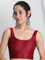 Janasya Red Silk Blend Floral Jacquard Saree - Distacart